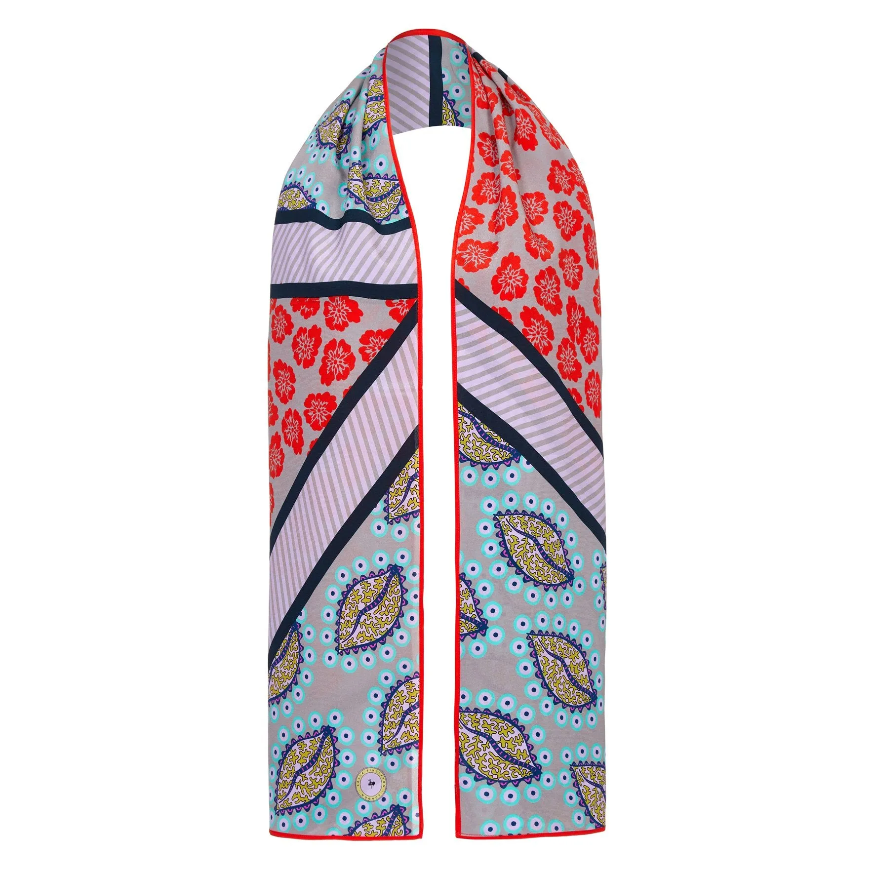 BS 043 Leaf print silk scarf in multi