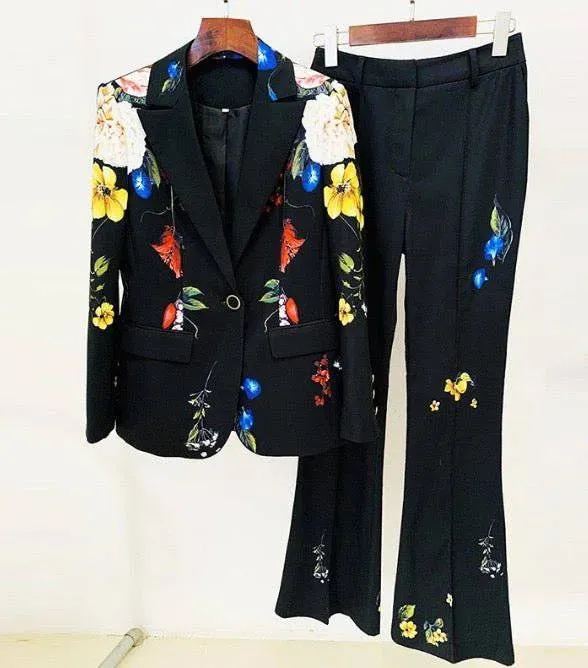 Chanta Long Sleeve Floral Blazer & Flared Pants Set