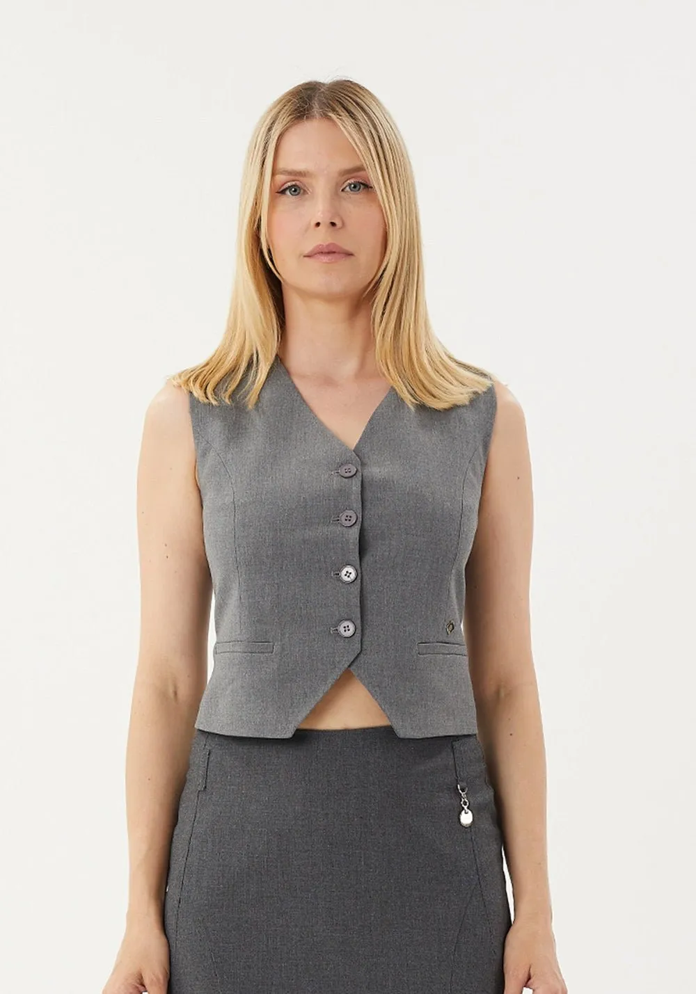 Classic Button-Up Vest with Pocket Detail