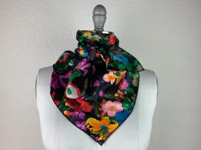 CR Bright Floral on Black Silk Scarf