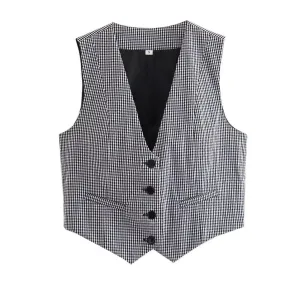 Gingham Print Statement Vest Tops