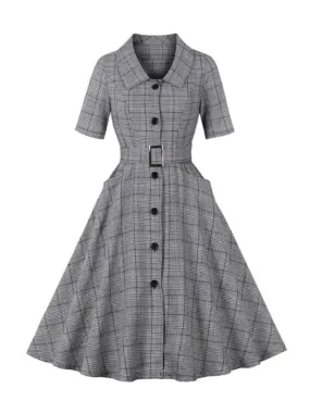 Grace Plaid Single Breasted 50s Dress [IN STOCK]