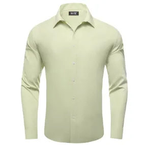 Hi-Tie Long Sleeve Shirt Light Avocado Green Solid Spring Mens Dress Shirt