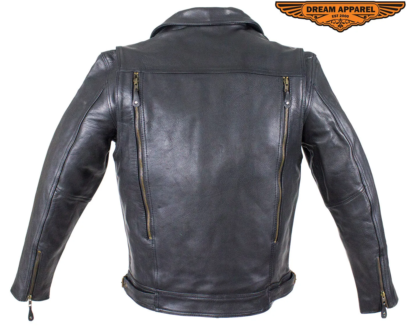 Mens Leather Racing Style Motorcycle Jacket