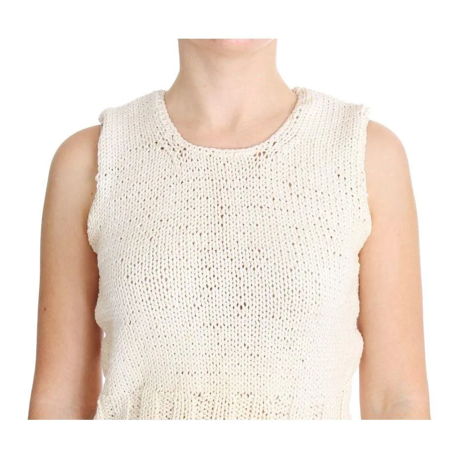 PINK MEMORIES Beige Sleeveless Cotton Blend Vest Sweater