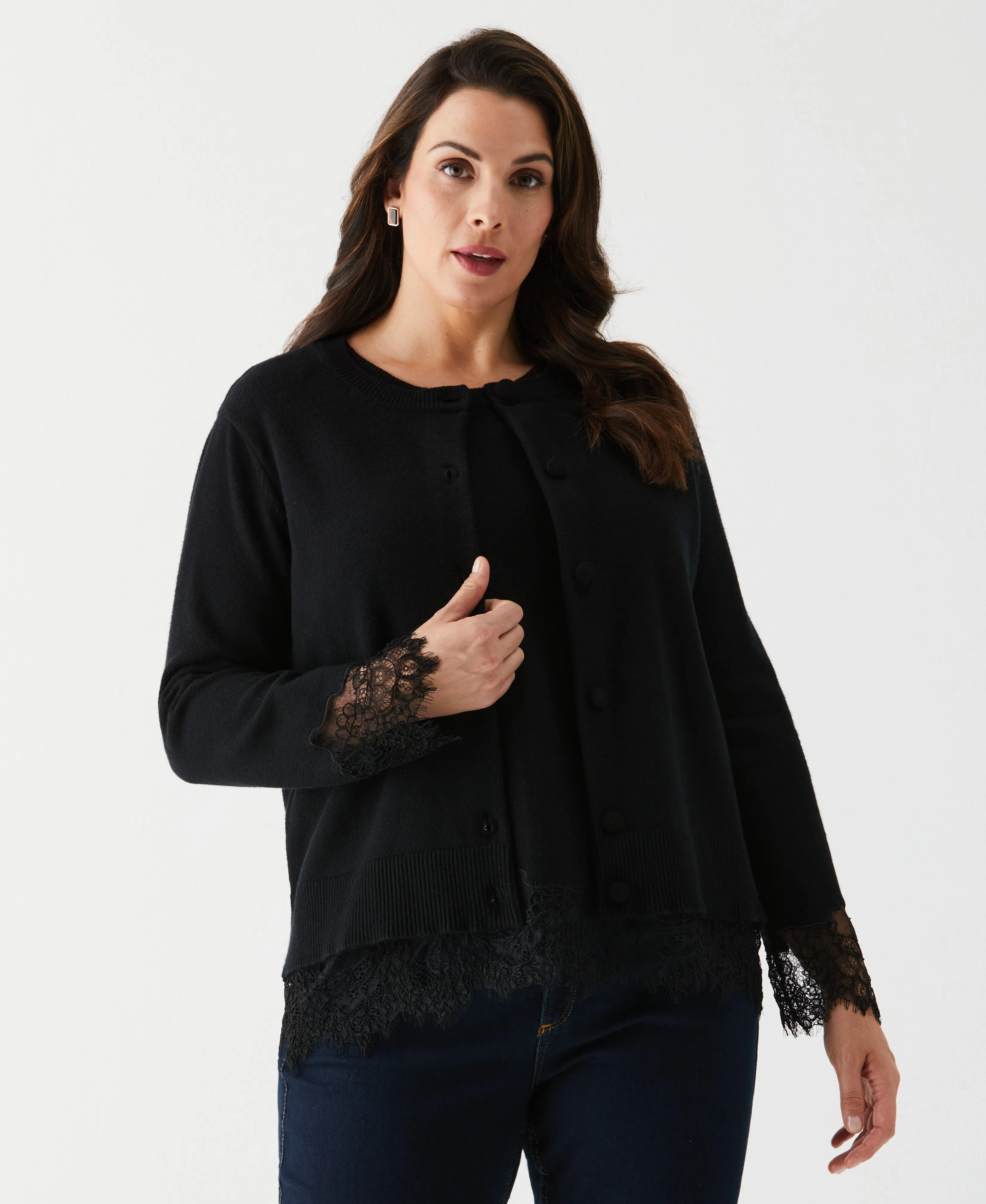 Plus Size Lace Trim Cardigan Set