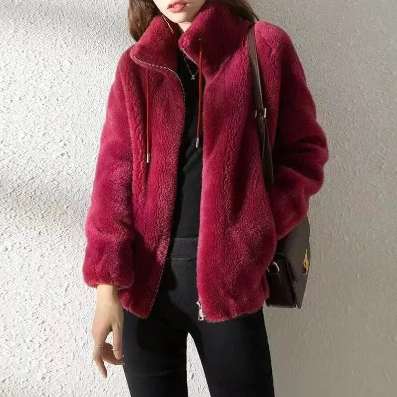 Plush Zipper Coat - Stylish & Warm Women's Spring Jacket