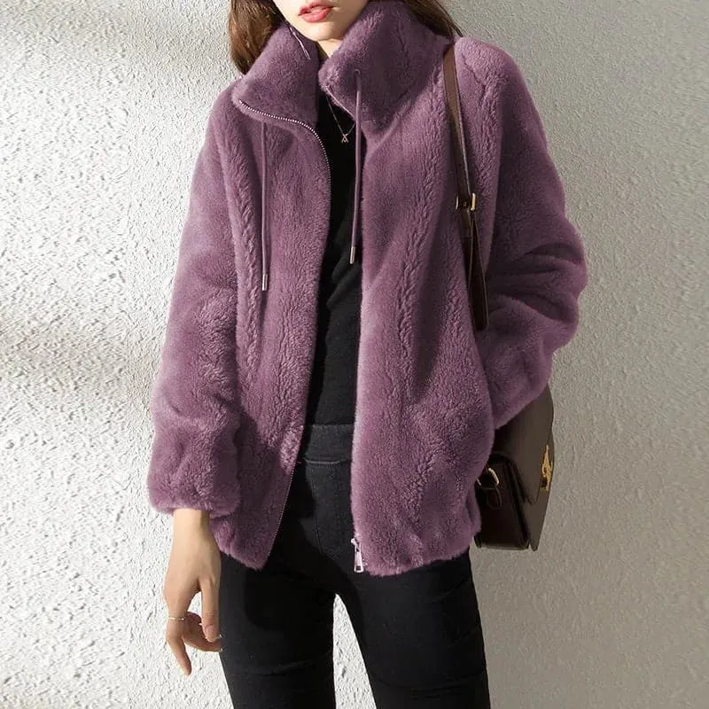 Plush Zipper Coat - Stylish & Warm Women's Spring Jacket