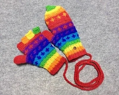 Rainbow Patchwork Thick Wool Mittens - Warm & Stylish for Women