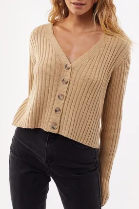 Ribbed Crop Cream Button Cardi