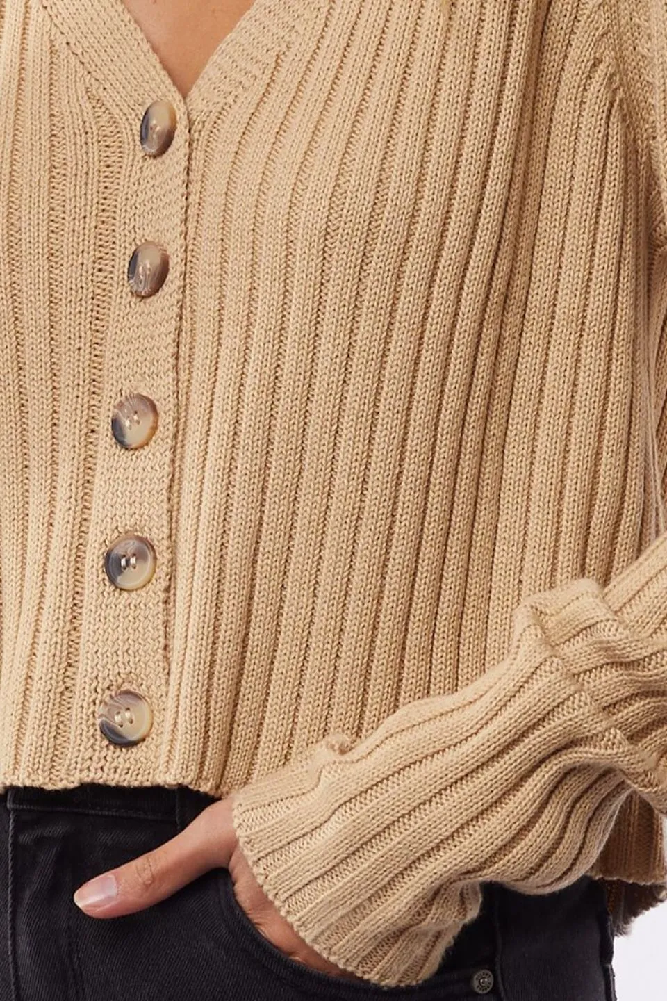 Ribbed Crop Cream Button Cardi