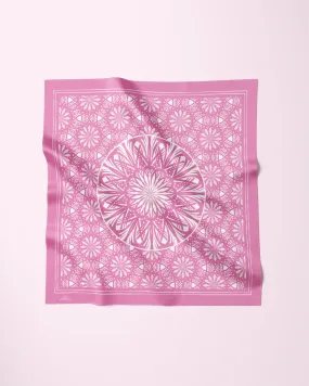 SERENITY Mandala Designer 100% Silk Scarf in Light Pink White