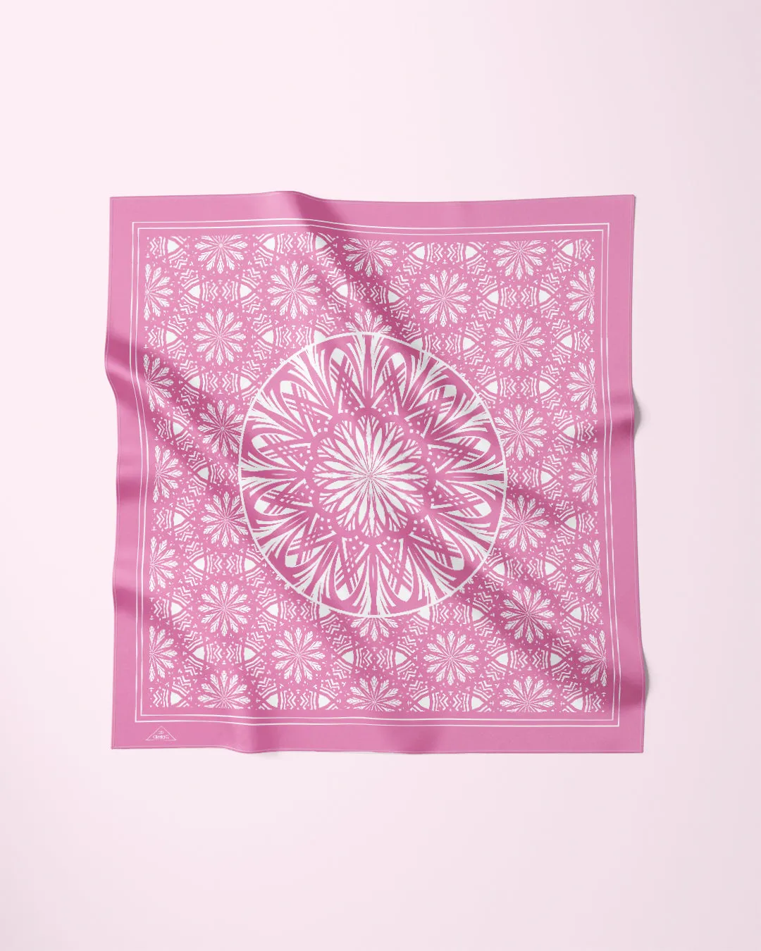 SERENITY Mandala Designer 100% Silk Scarf in Light Pink White