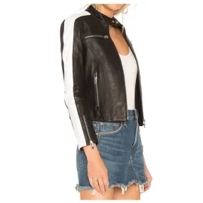 Women Genuine Leather Front Zip Jacket